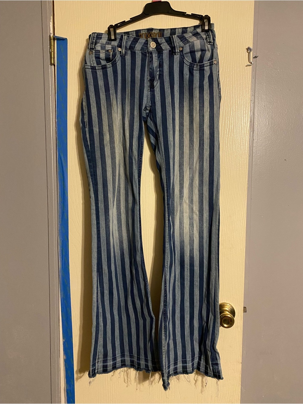 Rock & Roll Cowgirl Blue Striped Flare Jeans